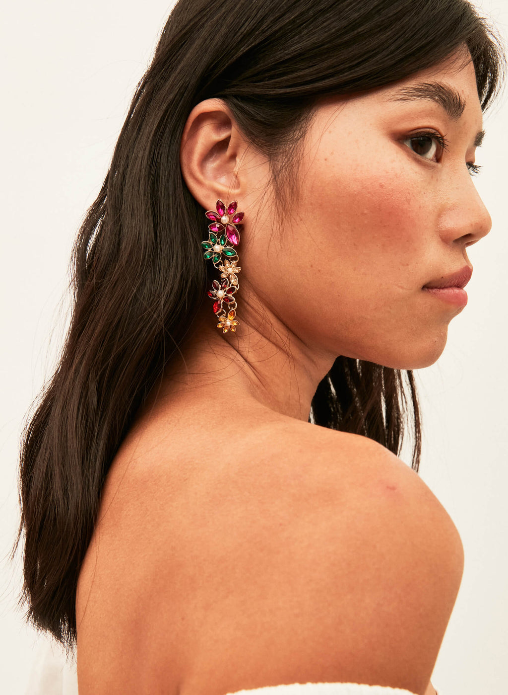 Pendientes vintage flores piedras multicolor