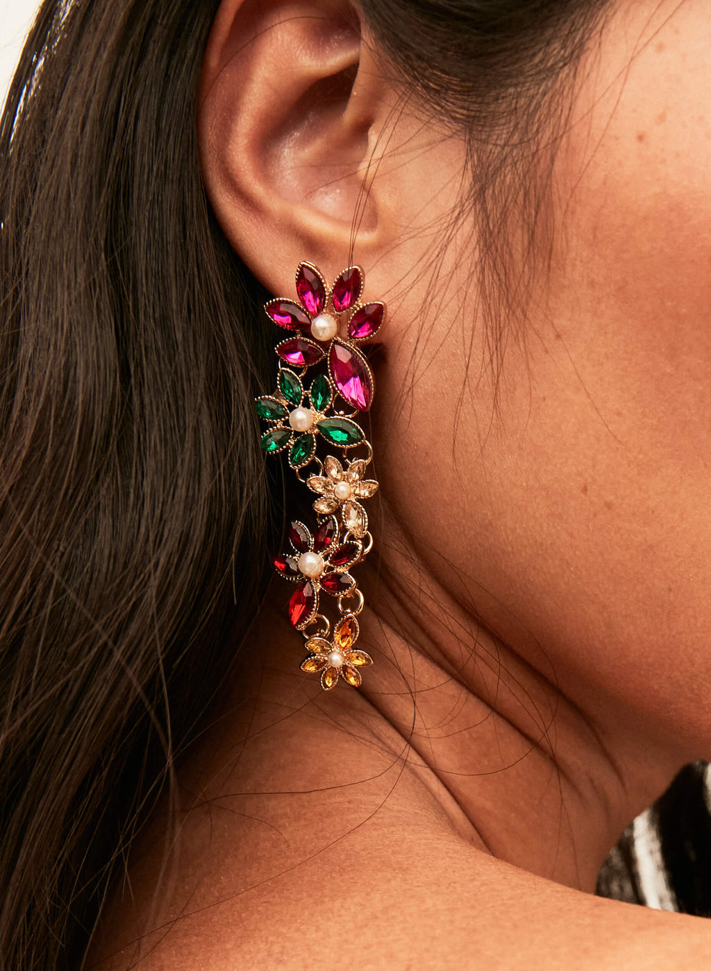 Pendientes vintage flores piedras multicolor