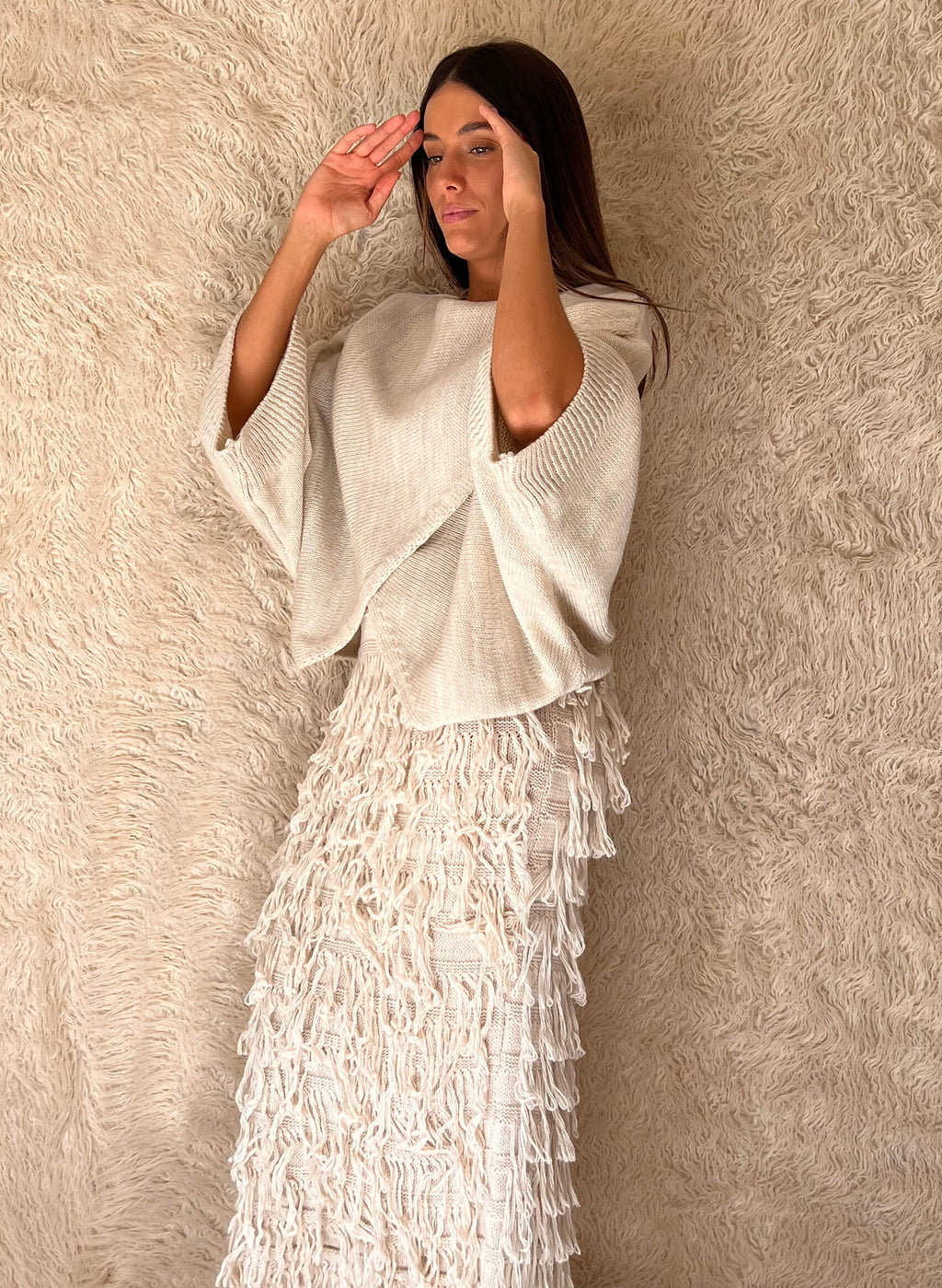 Falda punto flecos beige