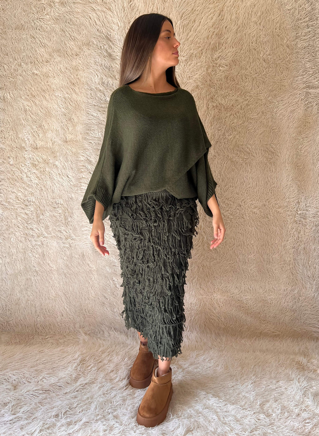 Falda punto flecos verde