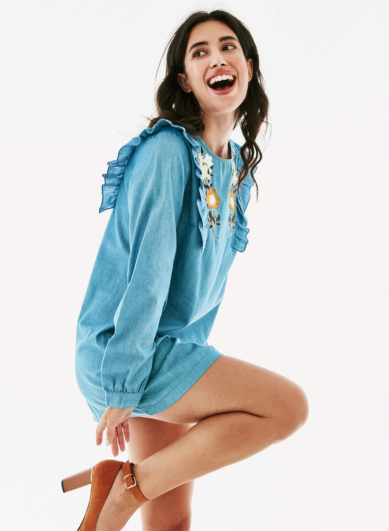 Vestido denim bordados