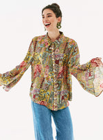 Camisa seda manga acampanada