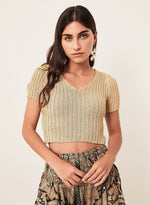 Top cropped dorado canalé