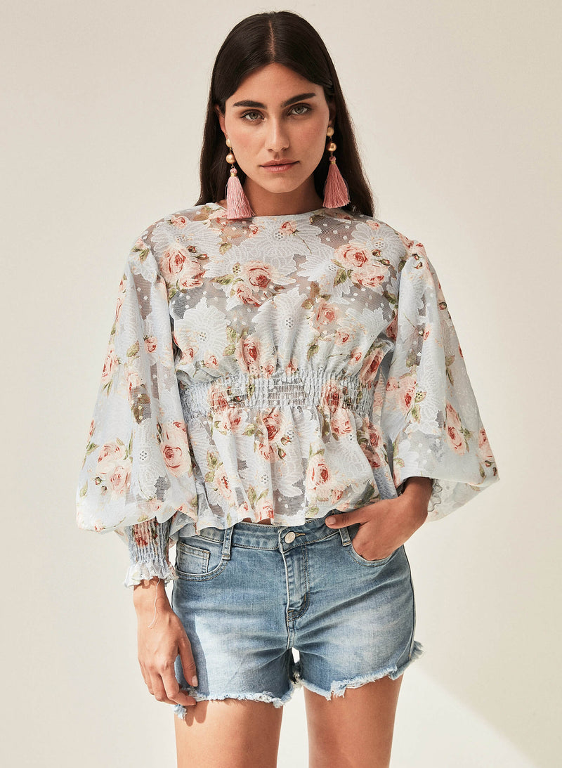 Blusa vintage flores transparencias
