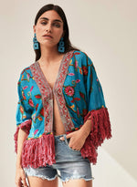 Kimono Boho bordado flecos