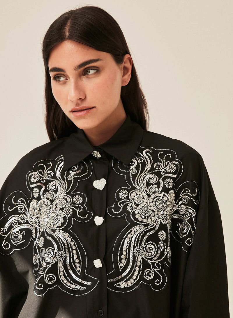Camisa joya bordada negra