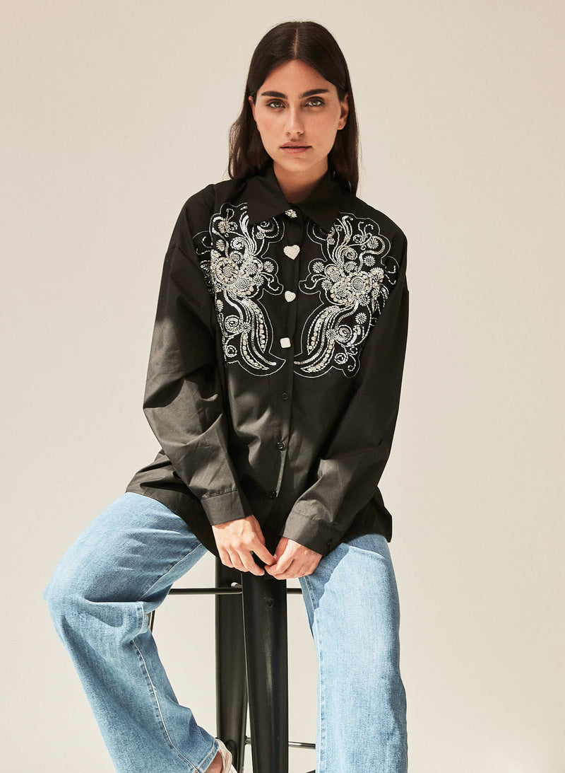 Camisa joya bordada negra