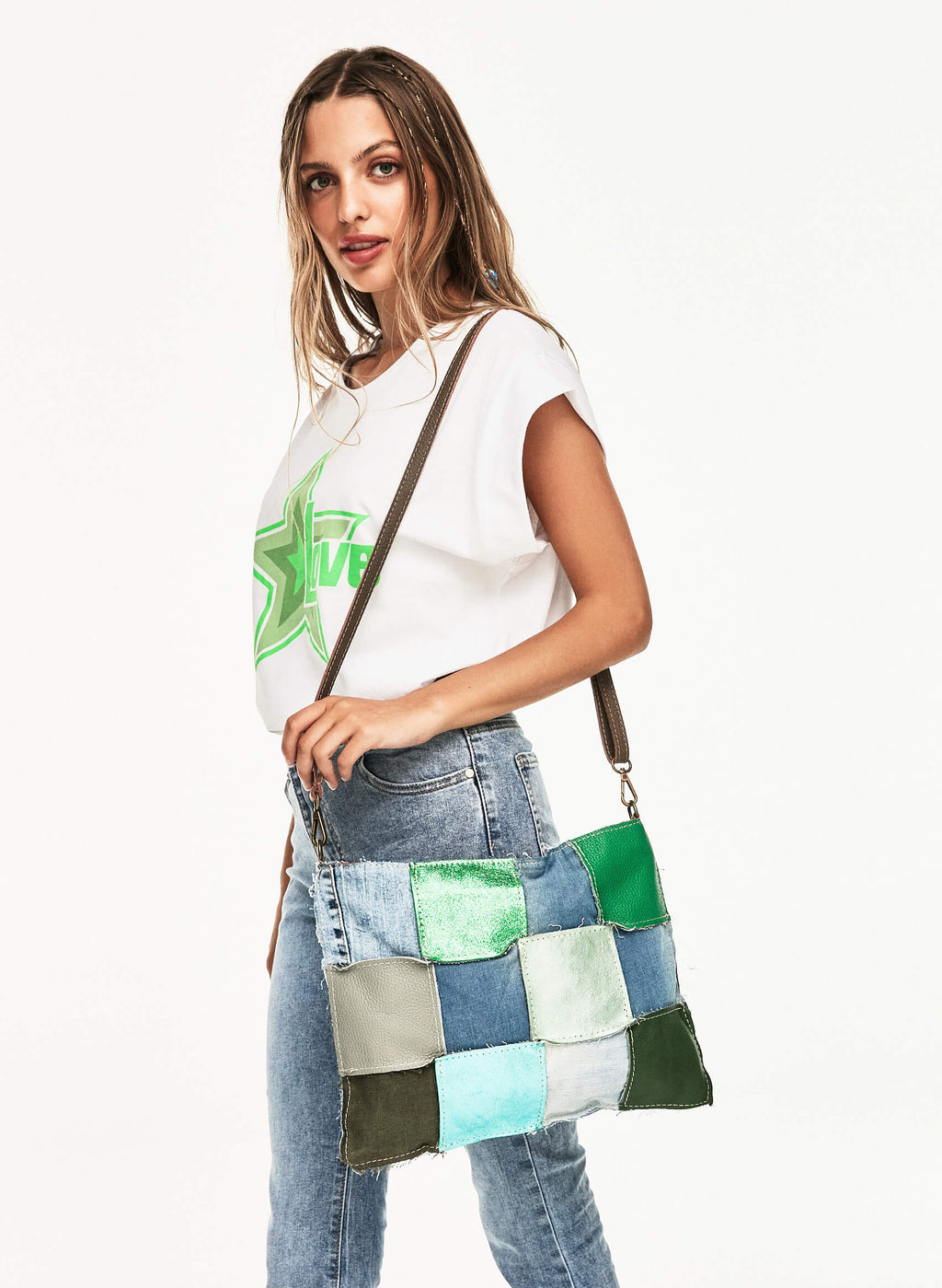 Bolso patchwork bandolera verde