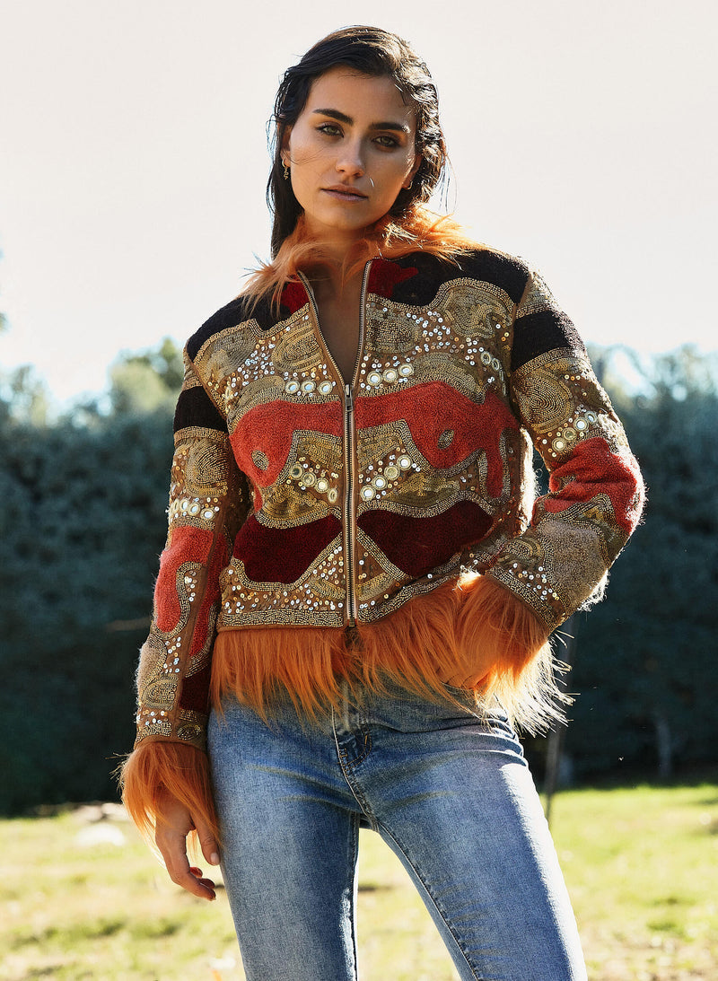Chaqueta lentejuelas pelo