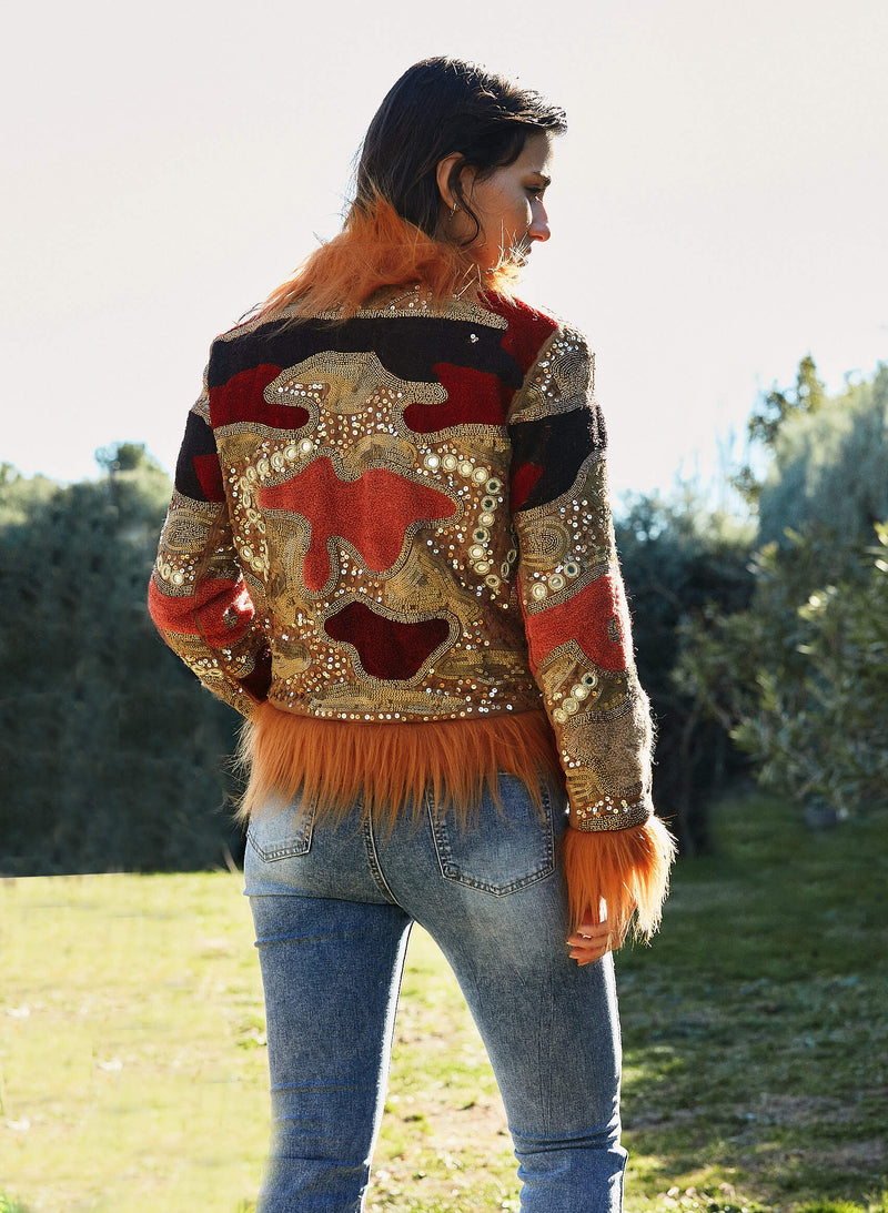 Chaqueta lentejuelas pelo