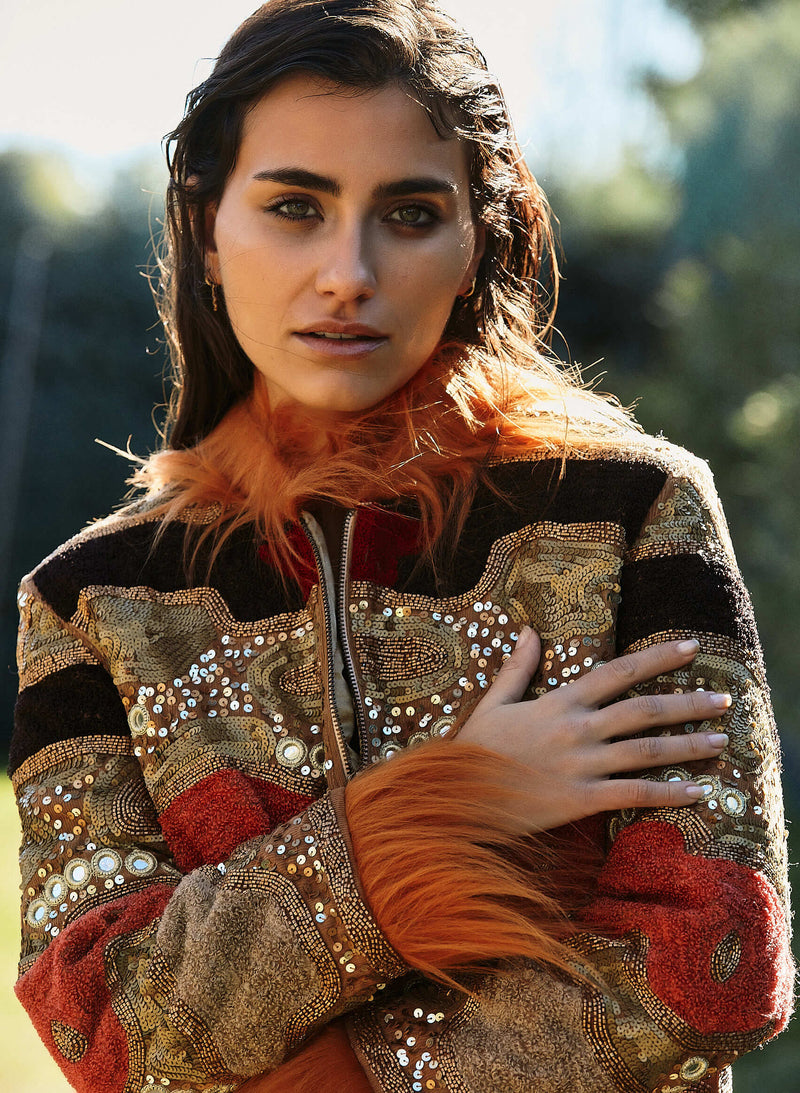 Chaqueta lentejuelas pelo