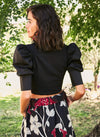 Blusa cropped manga abullonada