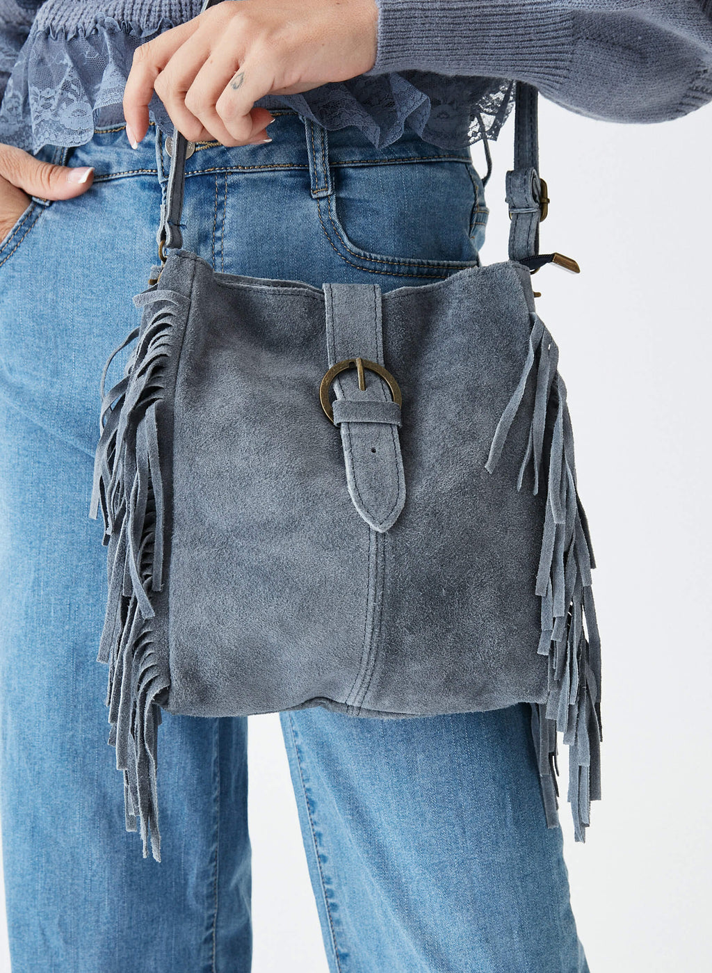 Bolso piel flecos