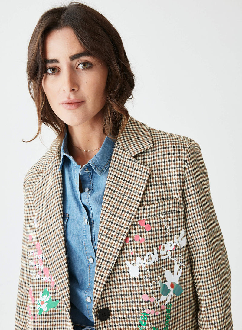 Blazer cuadros pintada a mano