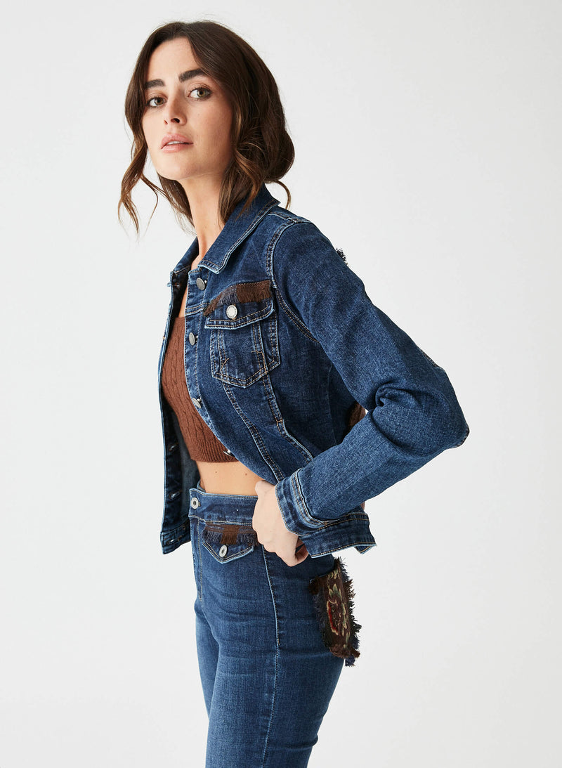 Chaqueta denim tapicería flecos