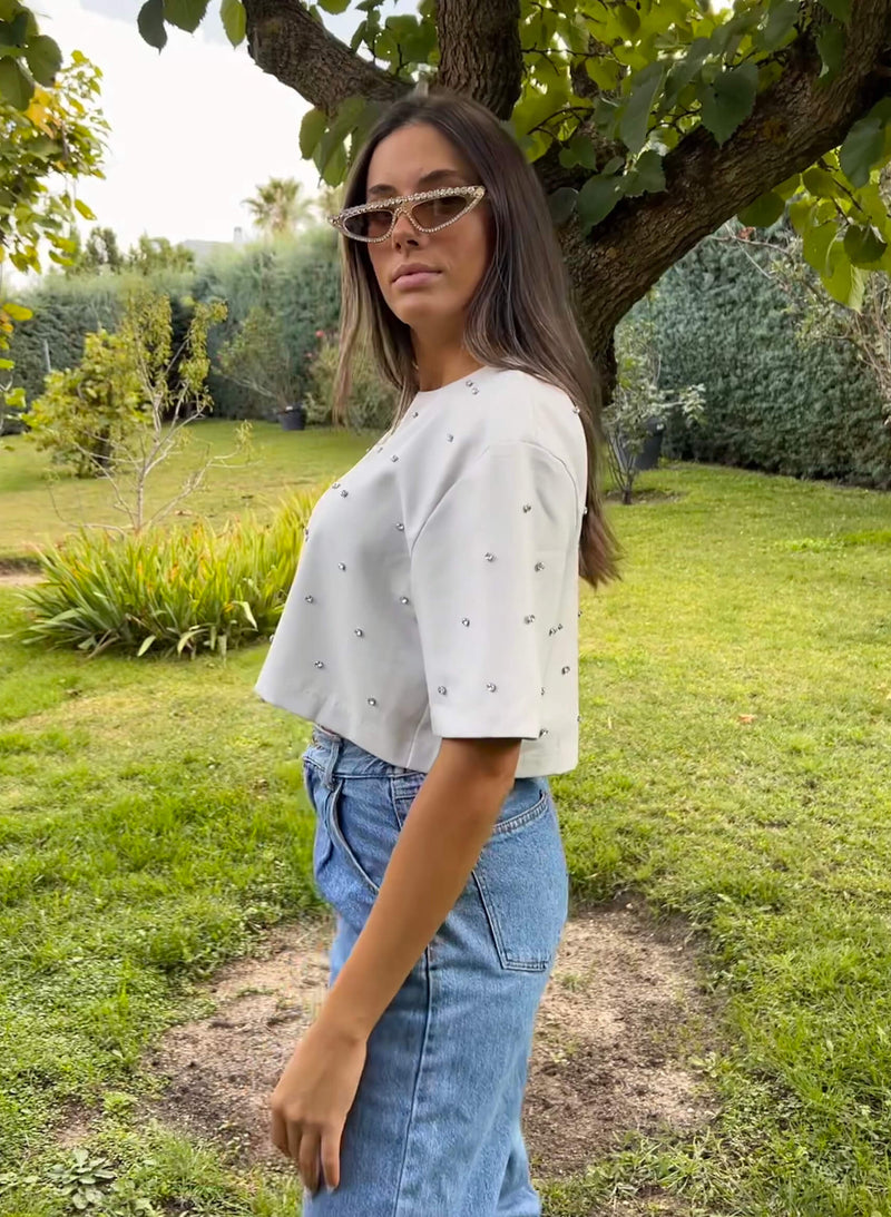 Top cropped beige piedras
