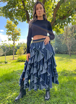 Falda volantes denim cintura elástica