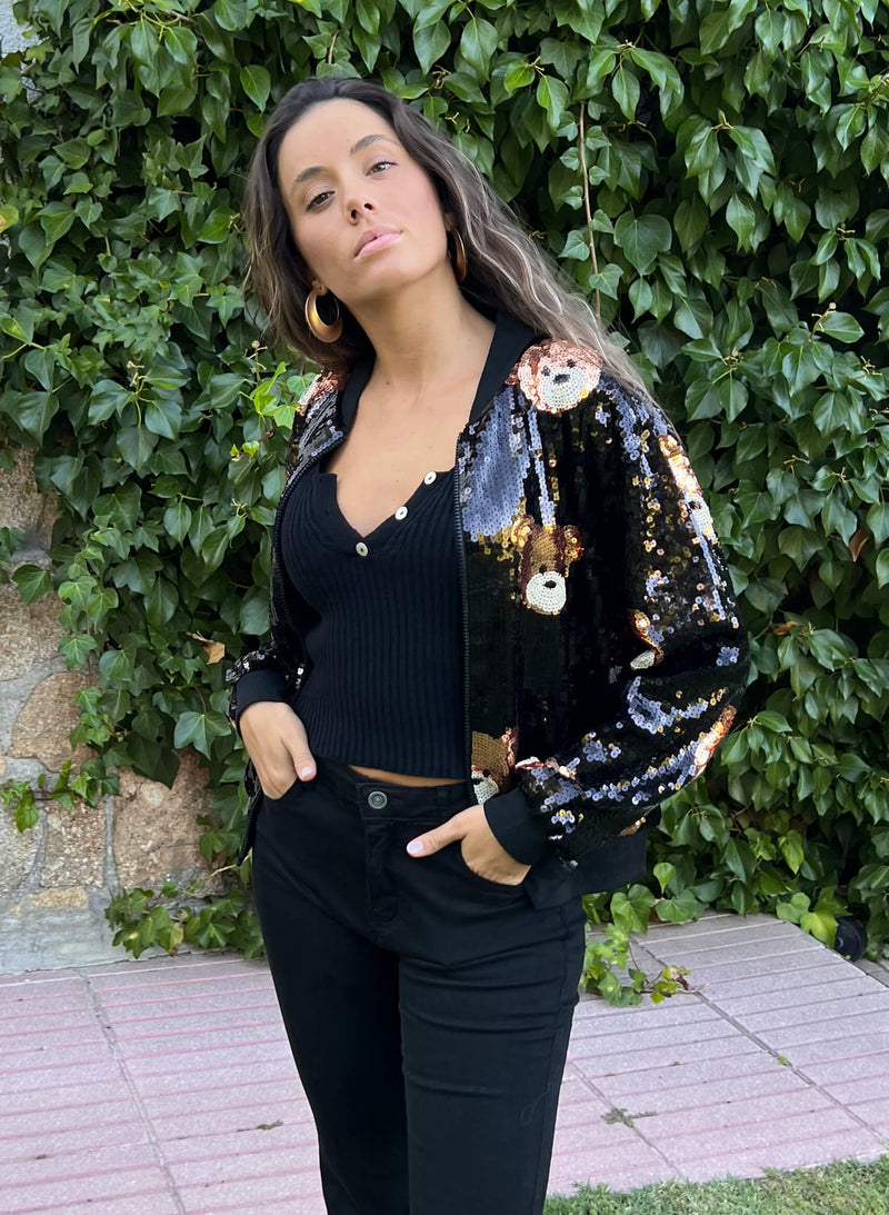 Bomber lentejuelas cute ositos