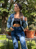 Cazadora denim bolsillos lentejuelas