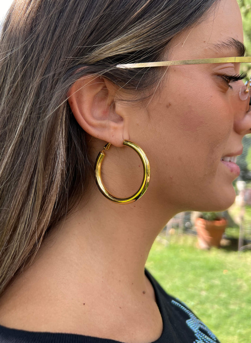 Pendientes aros grandes dorados acero