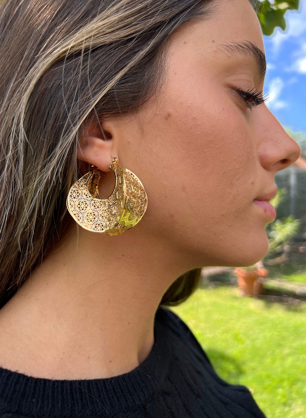 Pendientes aro labrado dorado acero