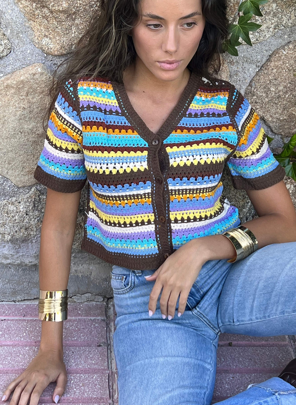Brazalete acero hilos dorados