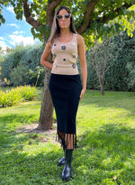 Falda canalé flecos midi negra
