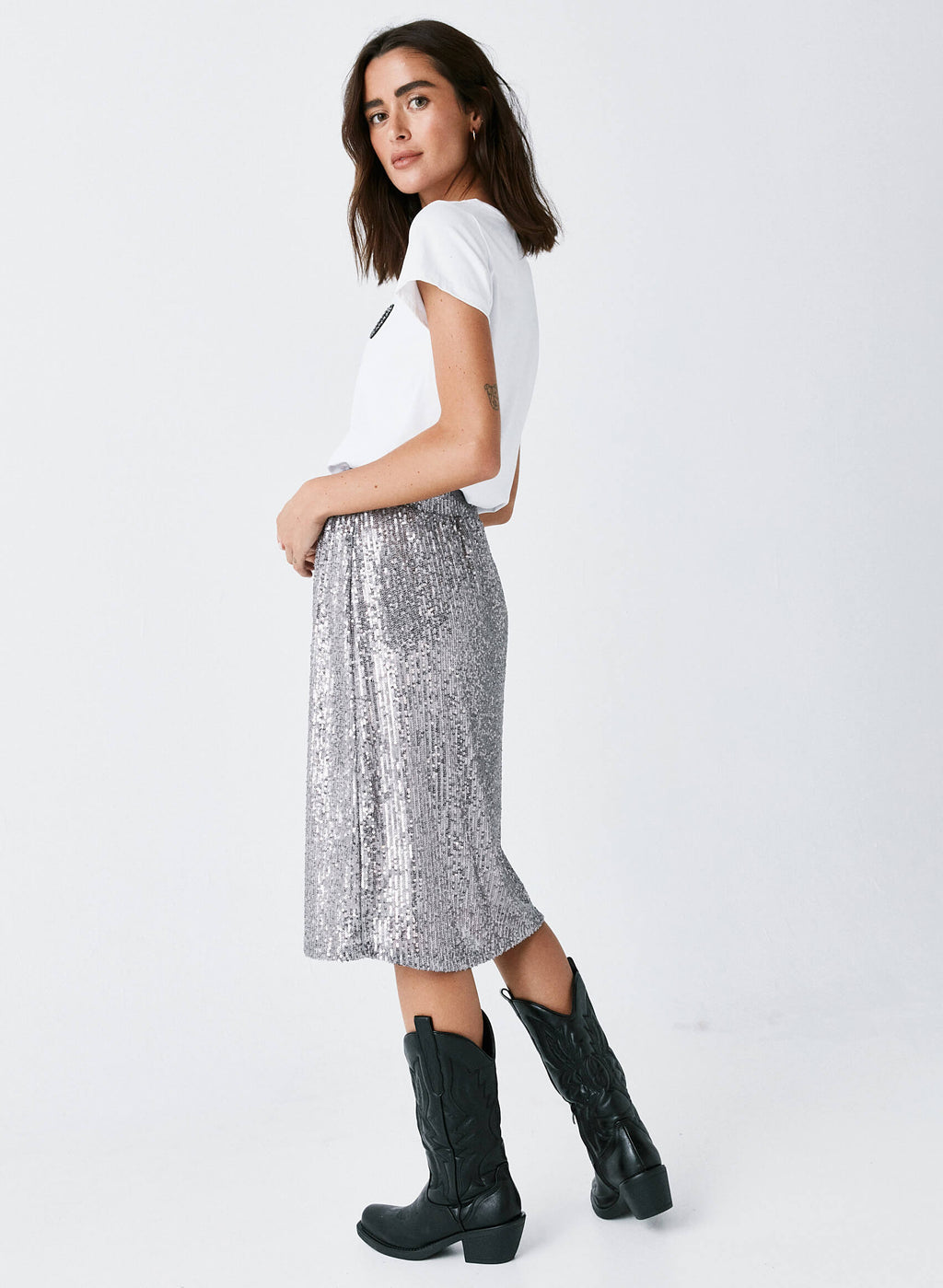 Falda midi lentejuelas