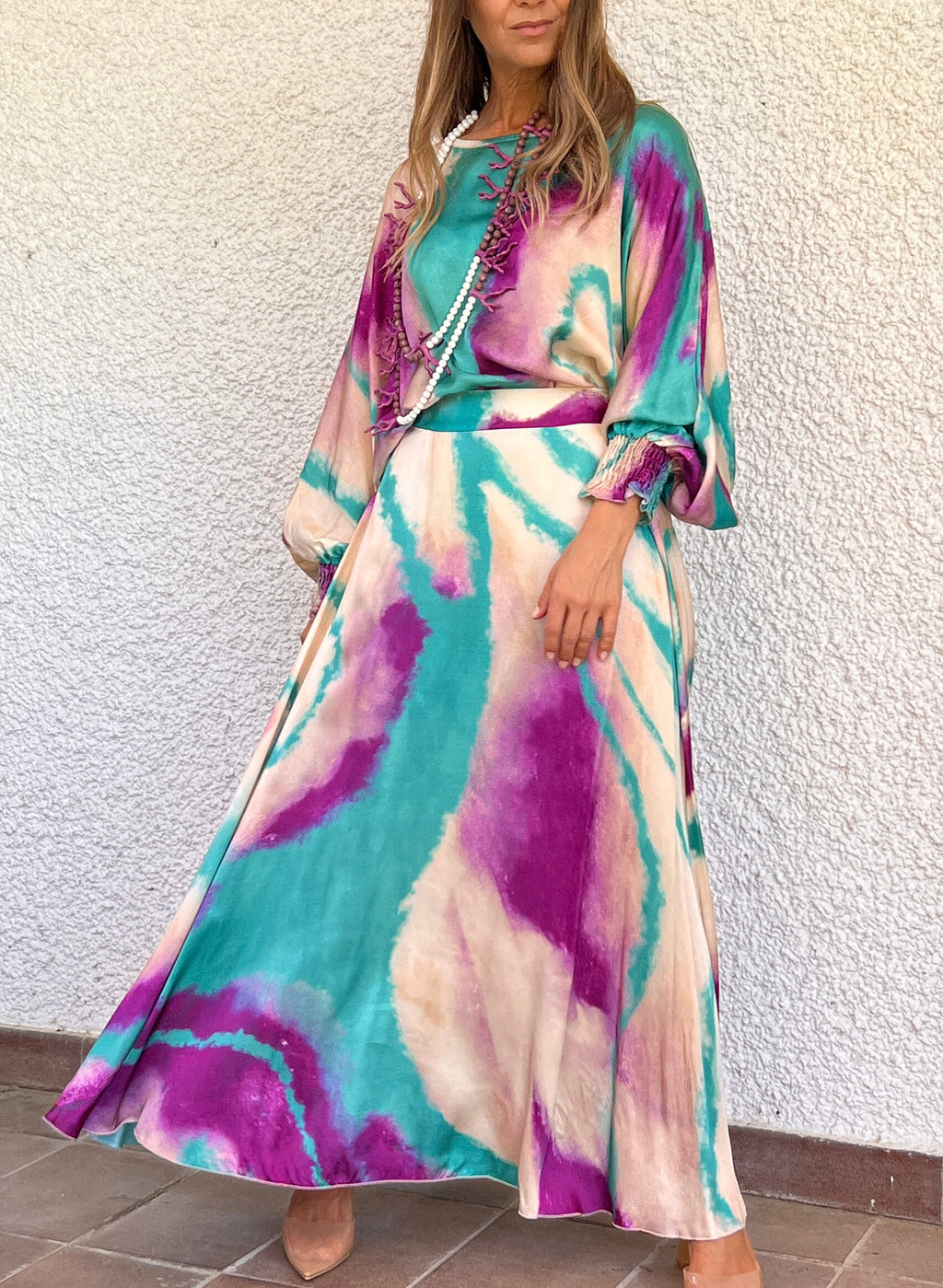 Falda larga raso Tie Dye