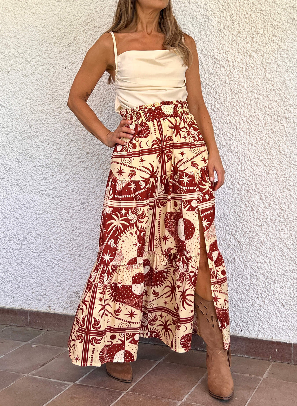 Falda larga estampada caldero
