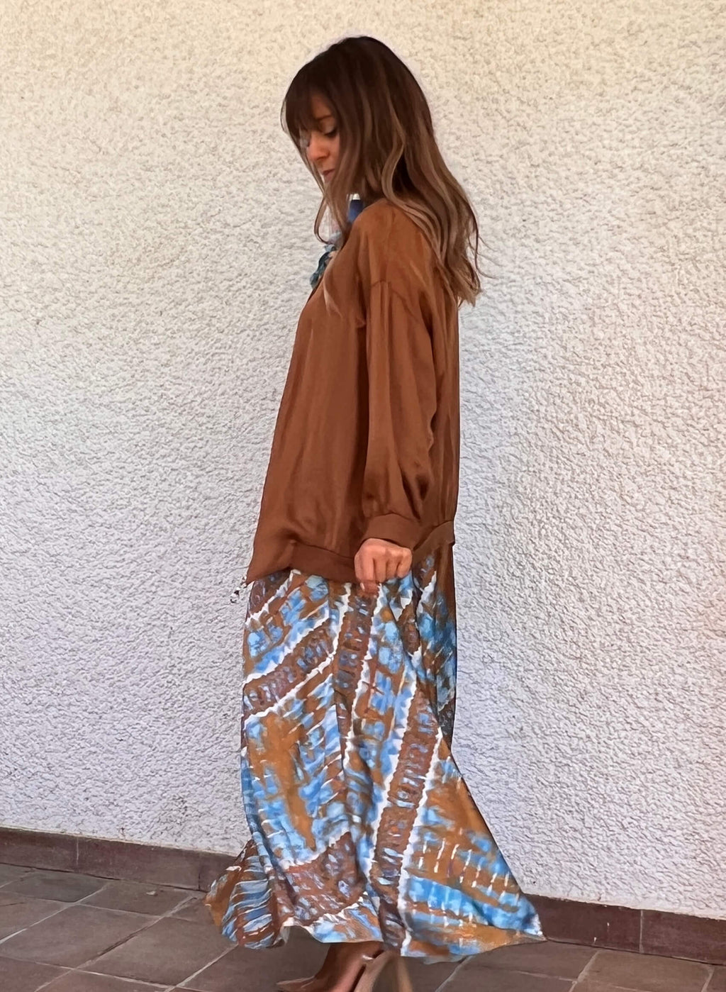 Falda larga raso estampada