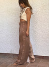 Pantalón raso seda Tie Dye arena