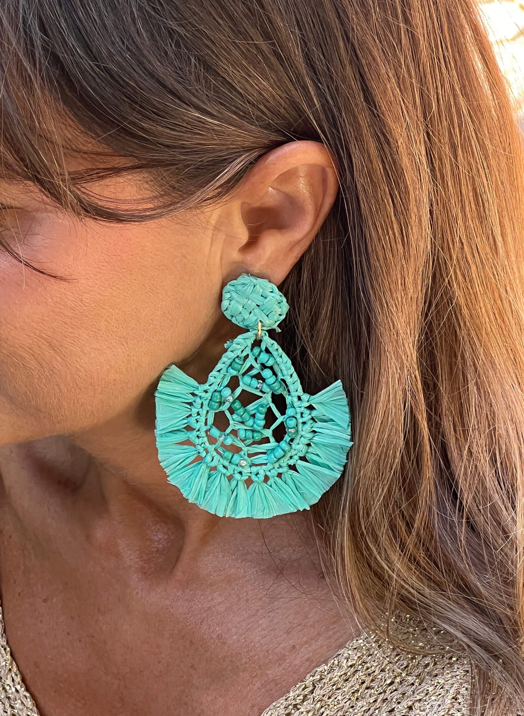 Pendientes rafia bordados