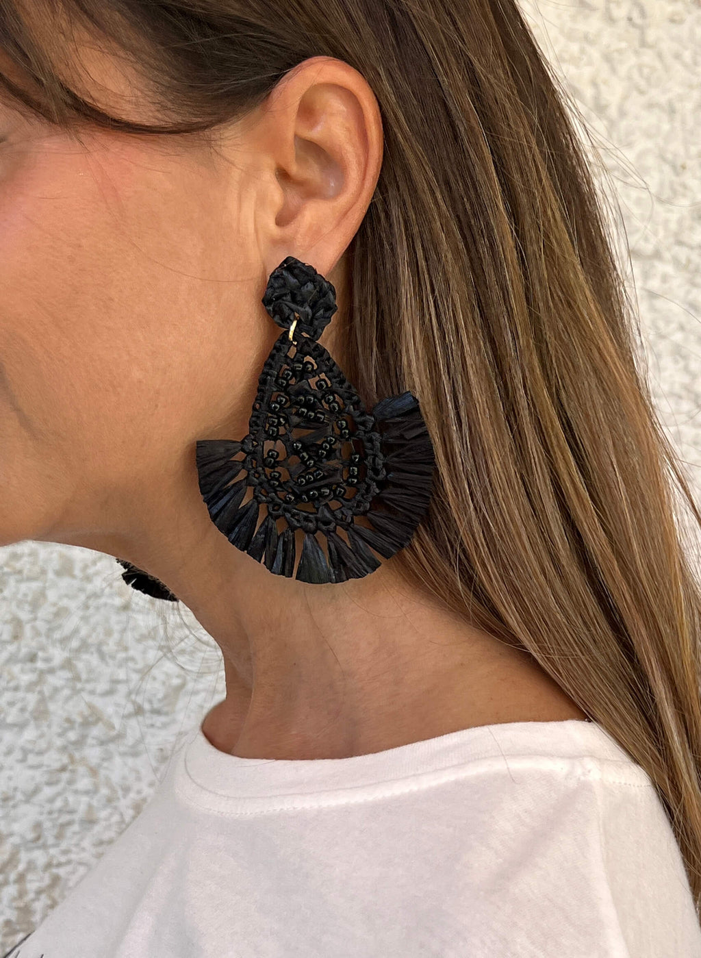 Pendientes rafia bordados