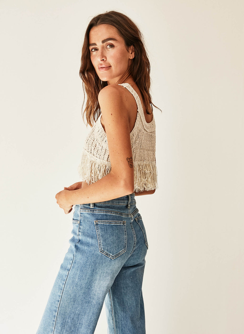 Cropped top flecos hueso