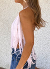 Cropped top blanco flecos