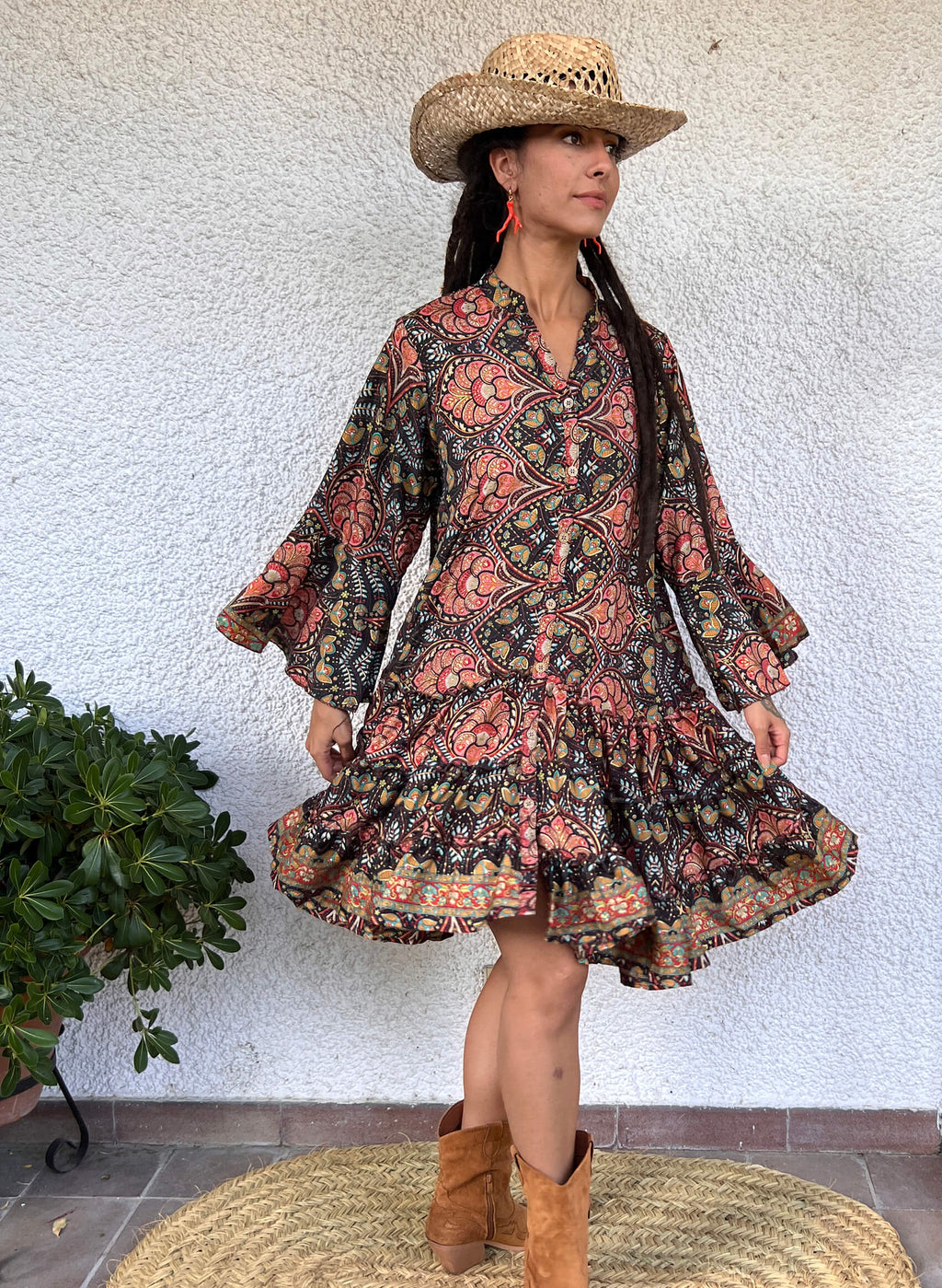 Vestido seda paisley negro