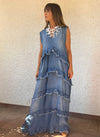 Vestido denim largo desflecado